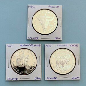 Canada Silver 1982, 1983 & 1985 0.500 Fineness Dollar Coins!